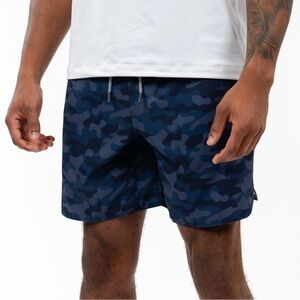 Rhoback Men’s Gym Grit Short - Barracks Camo Navy Blue / Size XL / 7” Unlined